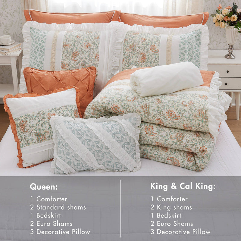 9 Piece Cotton Percale Comforter Set Coral King