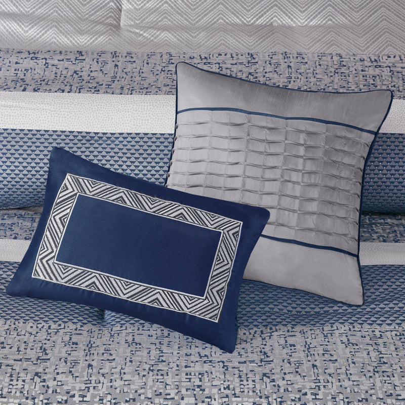7 Piece Jacquard Comforter Set Navy Queen