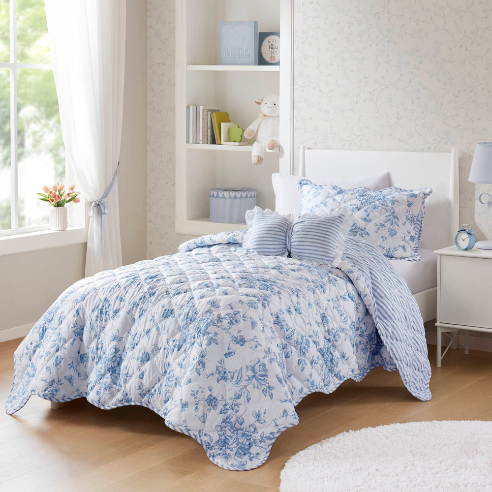 3 Pieces Twin/Twin XL Quilt Set with Decorative Pillow,Blue Media 1