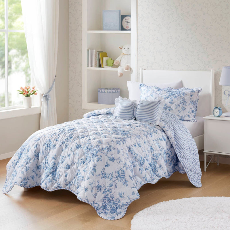 3 Pieces Twin/Twin XL Quilt Set with Decorative Pillow,Blue