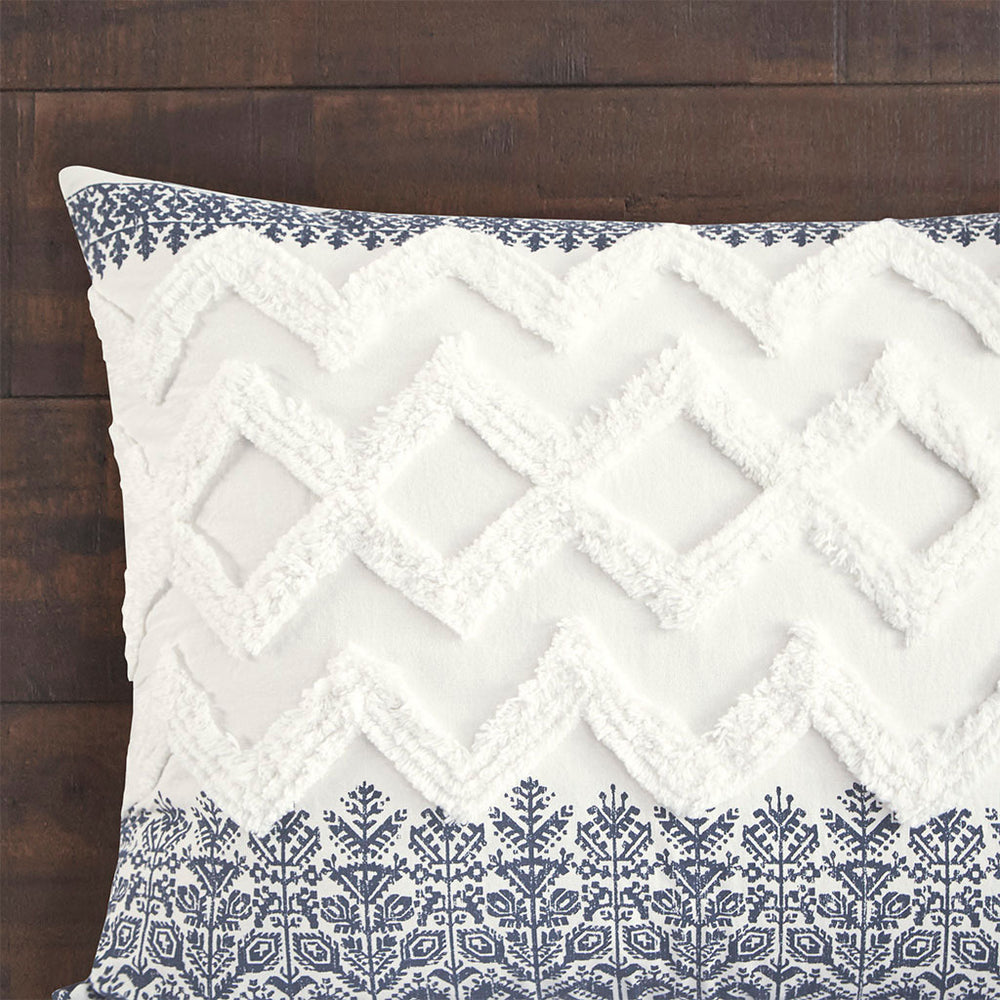 3 Piece Cotton Comforter Set with Chenille Tufting Navy Full/Queen Media 10