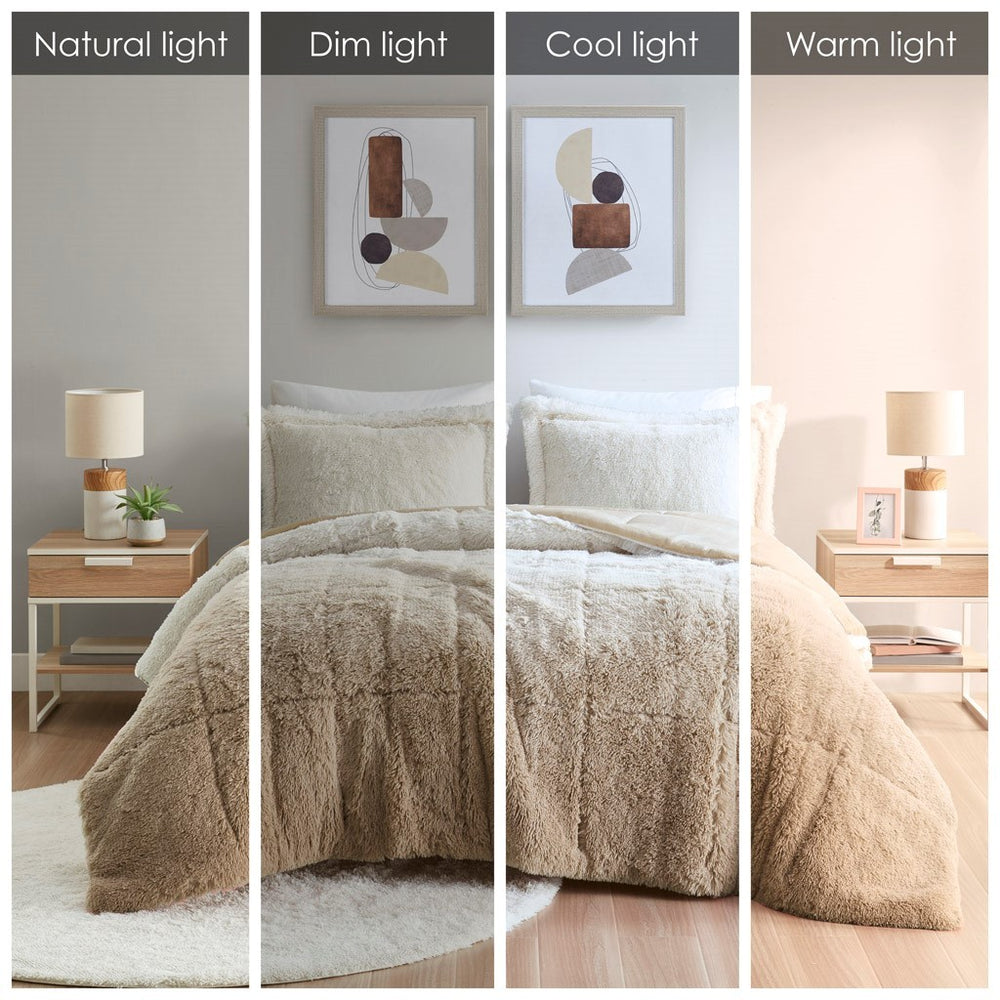 King/Cal King Ombre Shaggy Long Fur Comforter Mini Set Media 3