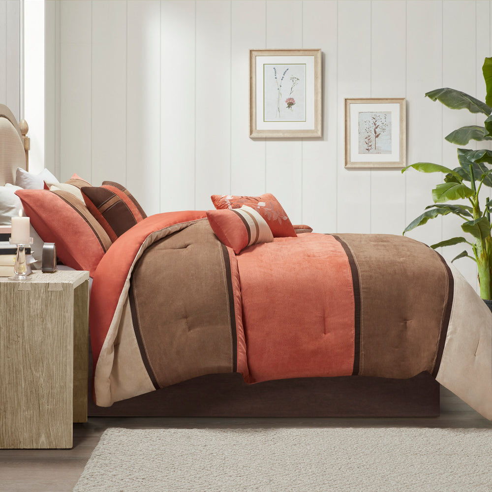 7 Piece Faux Suede Comforter Set Coral Cal King Media 15