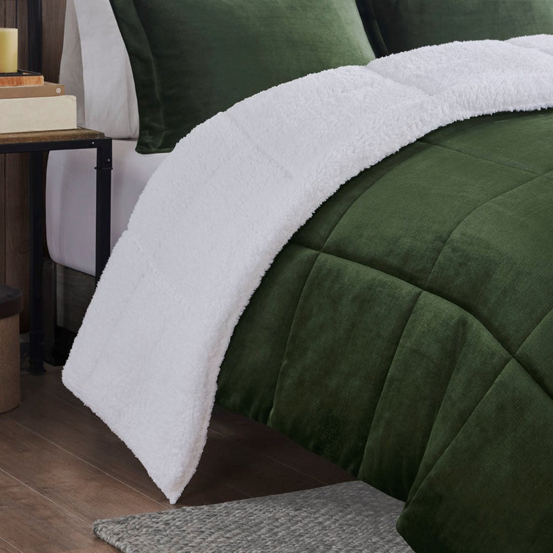Full/Queen Plush to Sherpa Down Alternative Comforter Set