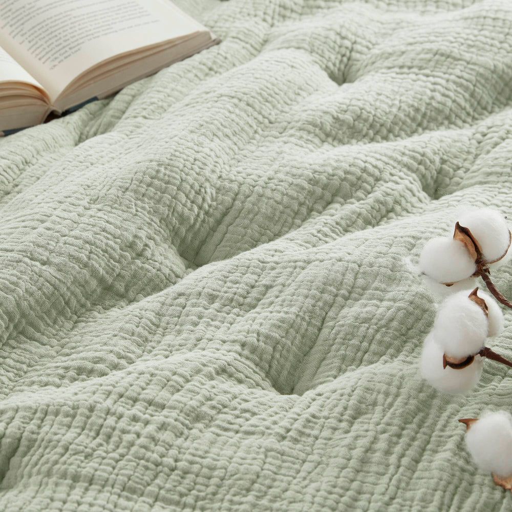 3-Piece King Cotton  Embroidered Quilt Set,Sage Media 14