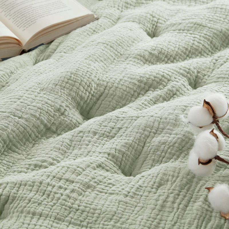 3-Piece Full/Queen Cotton  Embroidered Quilt Set,Sage