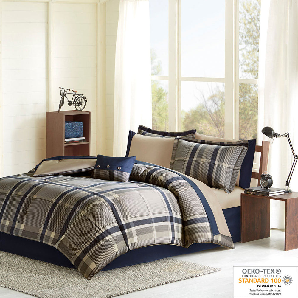 Queen Plaid Comforter Set with Bed Sheets Media 10