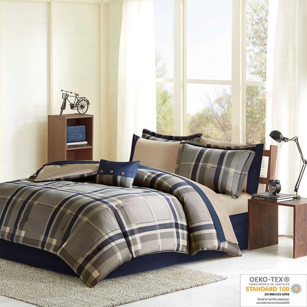 Queen Plaid Comforter Set with Bed Sheets Media 10