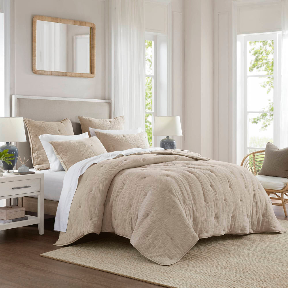 3-Piece King Cotton  Embroidered Quilt Set,Taupe Media 4