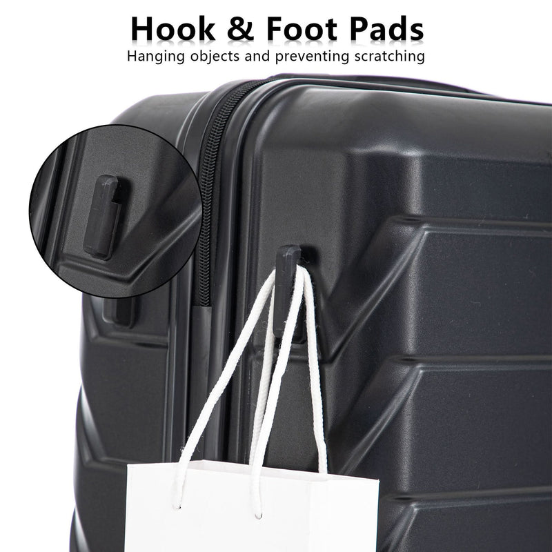 ABS Luggage Set 20 24 28 Inch Spinner Wheels Black Durable 3-Piece & Combination Lock