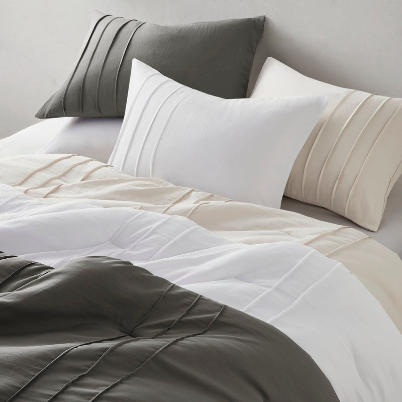 3-Piece Cal King Soft Washed Pleated Comforter Set