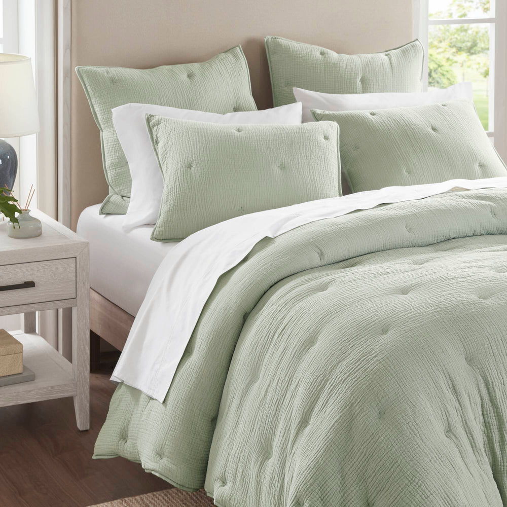 3-Piece Full/Queen Cotton  Embroidered Quilt Set,Sage Media 18