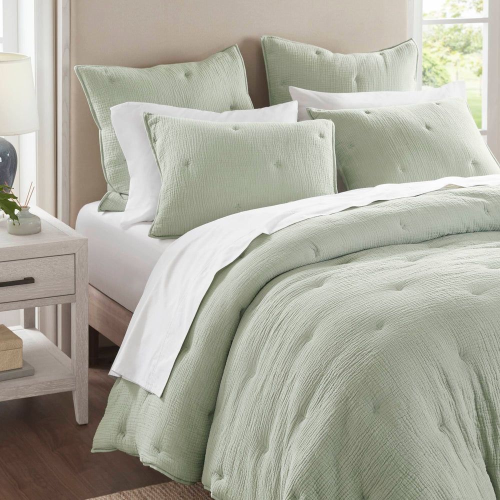 3-Piece King Cotton  Embroidered Quilt Set,Sage Media 18