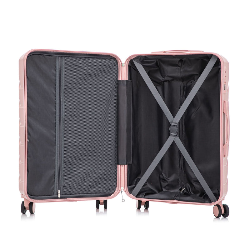 ABS Spinner Luggage 3 Piece Set Pink Matching Color & Combination Lock For Travel Use