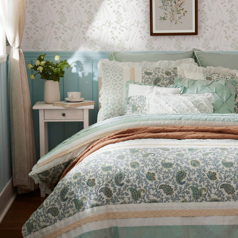 9 Piece Cotton Percale Comforter Set Aqua King