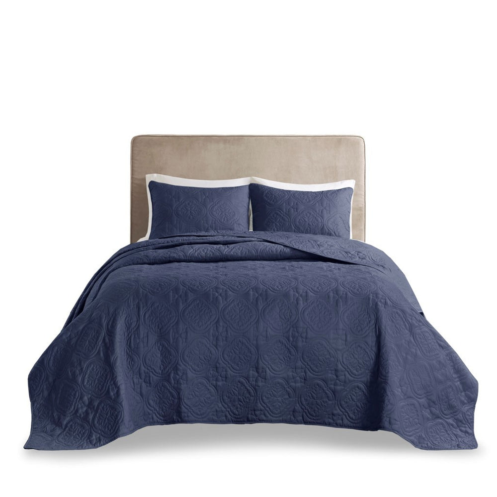 3 Piece Reversible Bedspread Set Navy King/Cal King Media 4