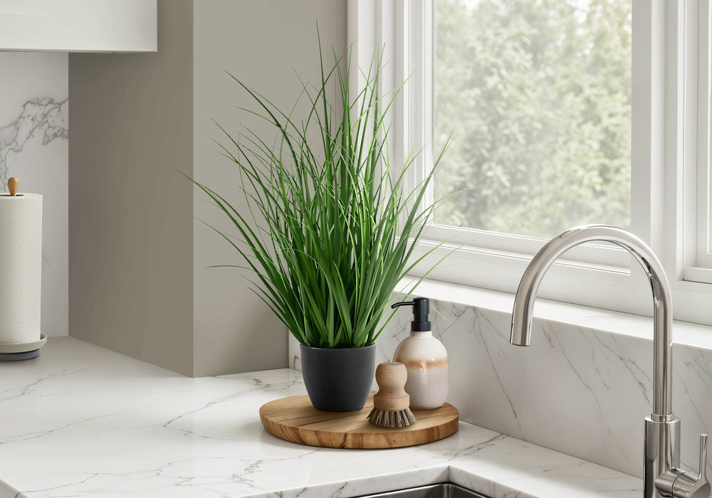 Artificial Plant, 23' Tall, Grass, Indoor, Faux, Fake, Table, Greenery, Potted, Real Touch, Decorative, Green Grass, Black Pot Media 1