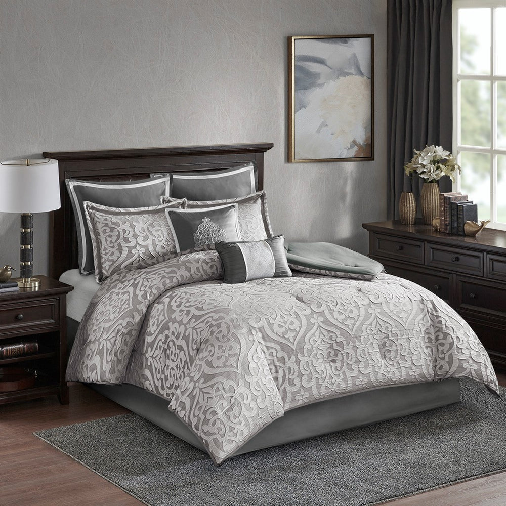 8 Piece Jacquard Comforter Set Silver/Silver King Media 1