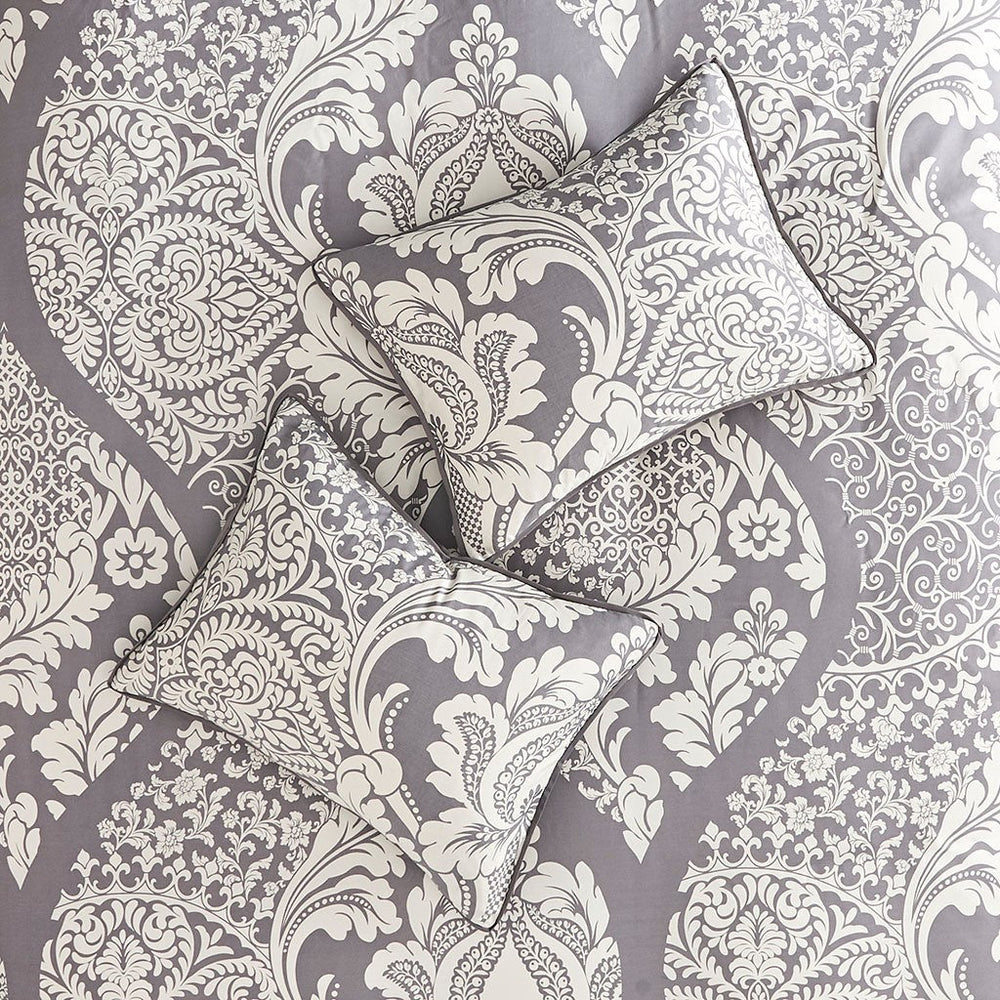 7 Piece Cotton Printed Comforter Set Grey Queen Media 4