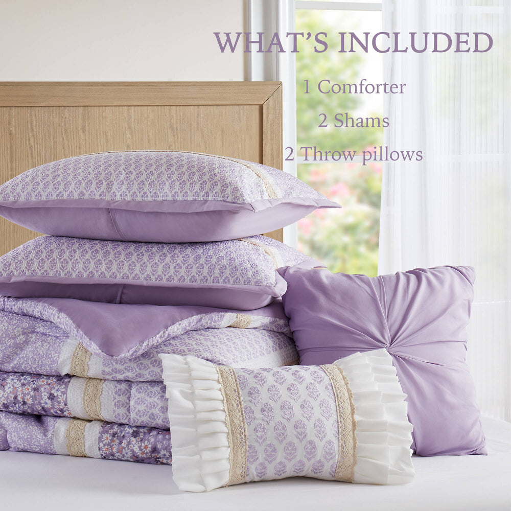 5 PCS King/Cal King Seersucker Comforter Set with Throw Pillows Media 16