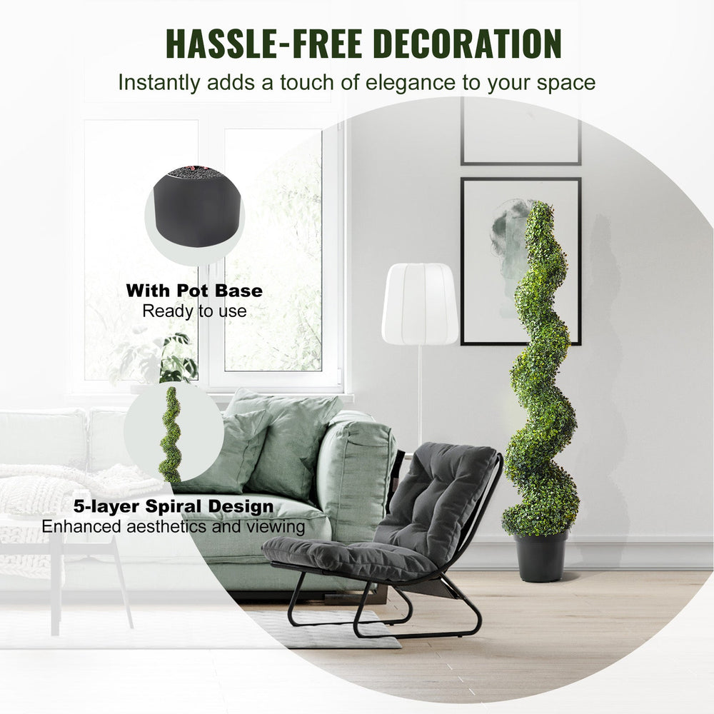 2 Pack 5' Artificial Boxwood Topiary Tree Faux Plant UV Decor In/Outdoor Media 9