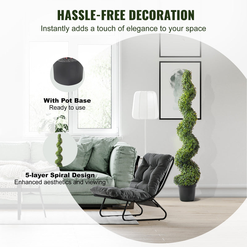 2 Pack 5' Artificial Boxwood Topiary Tree Faux Plant UV Decor In/Outdoor