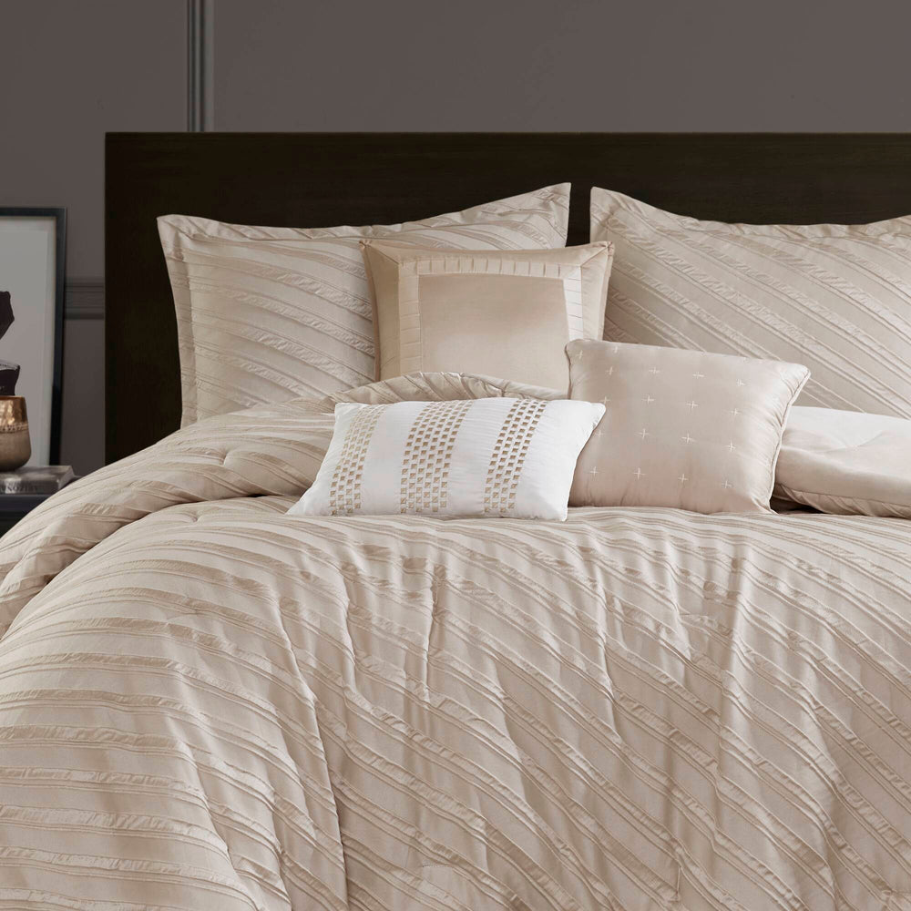 7 PCS Queen Comforter Set Beige Media 15