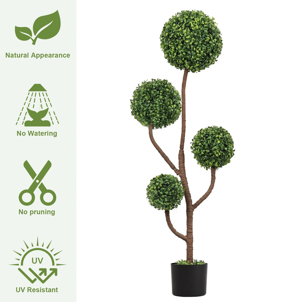 4FT Tall Artificial Boxwood Topiary Tree Large Faux Green Plant in Pot for Indoor Outdoor Patio Porch Garden Decoration, 1pc/set Media 4