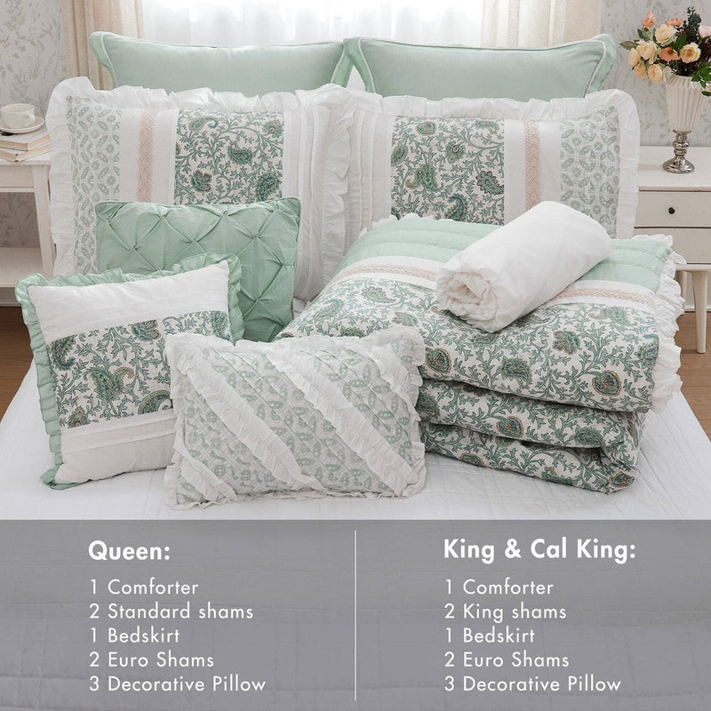 9 Piece Cotton Percale Comforter Set Aqua Cal King