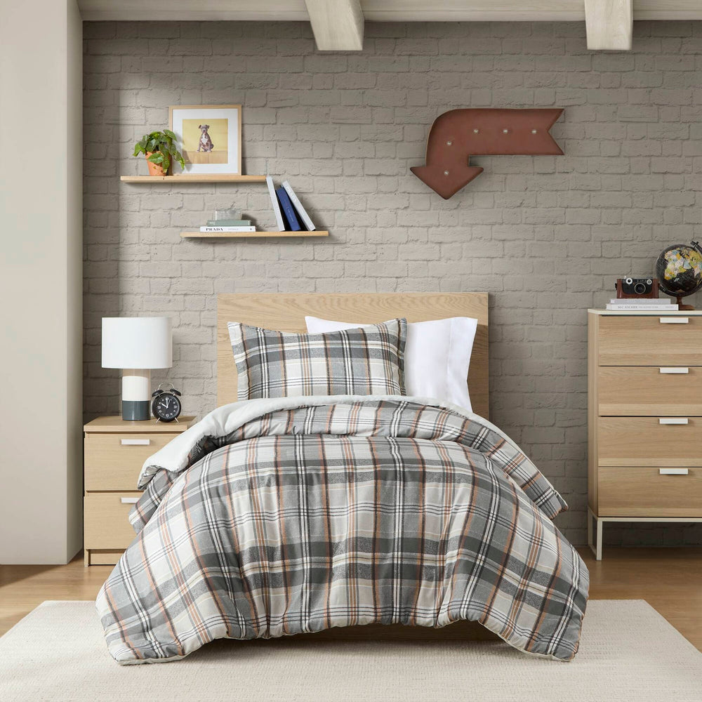 3PCS Full/Queen Plaid Duvet Cover Set Media 2