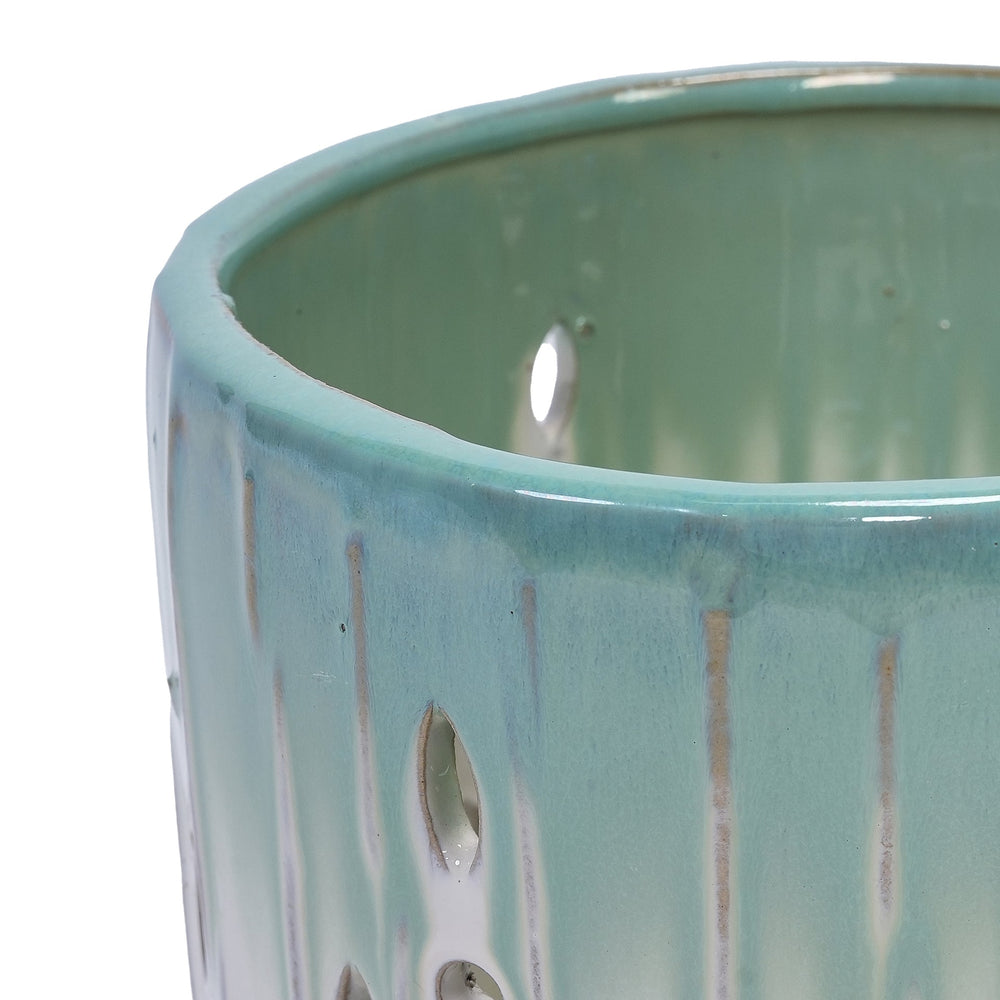 Set of 2 Ceramic Flowerpot with Drainage Hole, 8' Modern Planter for Patio, Garden, Windowsill - White Green Media 8