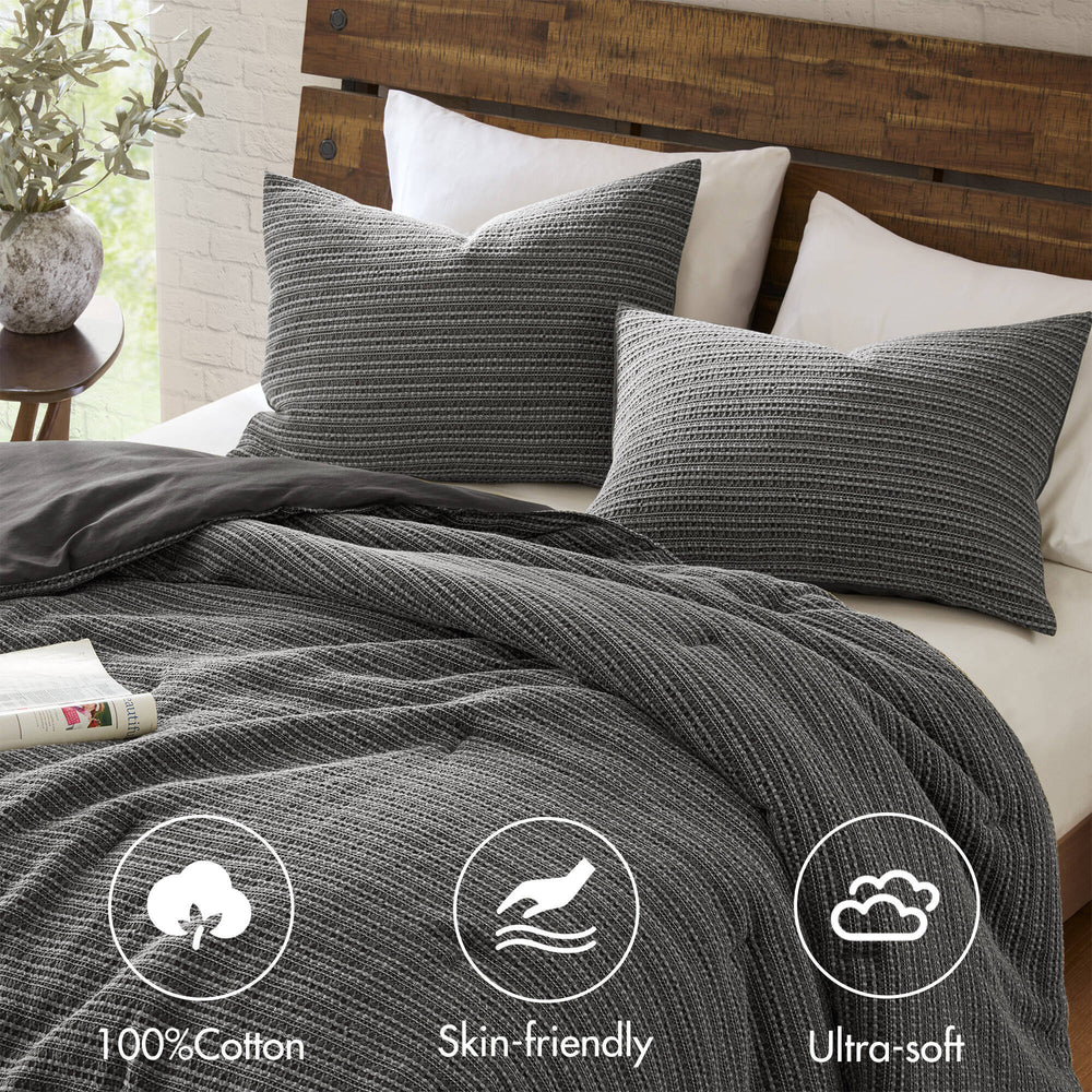 3PCS Full/Queen Waffle Washed Comforter Set Media 3