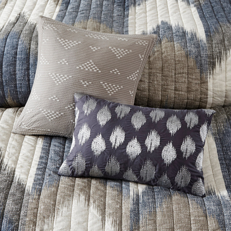 3 Piece Printed Cotton Quilt Set Navy Full/Queen