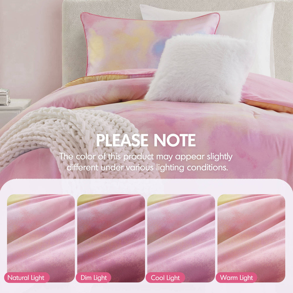 3 Pieces Twin/Twin XL Watercolor Tie Dye Printed Comforter Set with Throw Pillow,Pink Media 13
