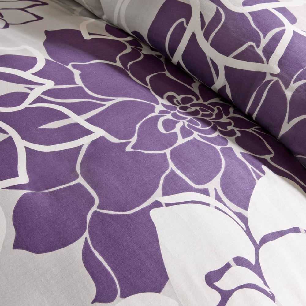 Printed Cotton Sateen Comforter Set Taupe Grey/Purple Cal King Media 7
