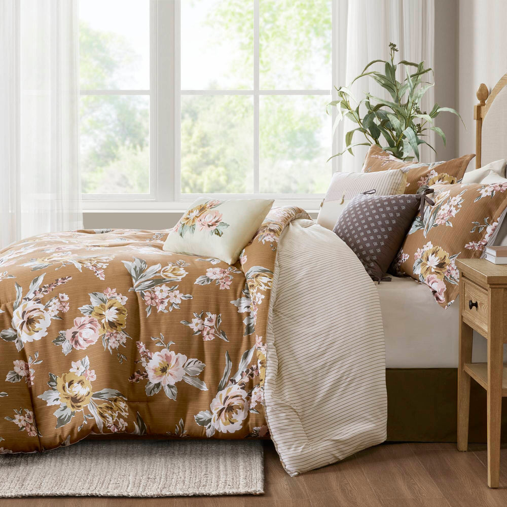 7-Piece Queen Vin  Floral Comforter Set, Terracotta Media 16