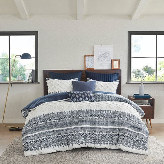 Full/Queen 3 Piece Cotton Duvet Cover Set with Chenille Tufting Media 5