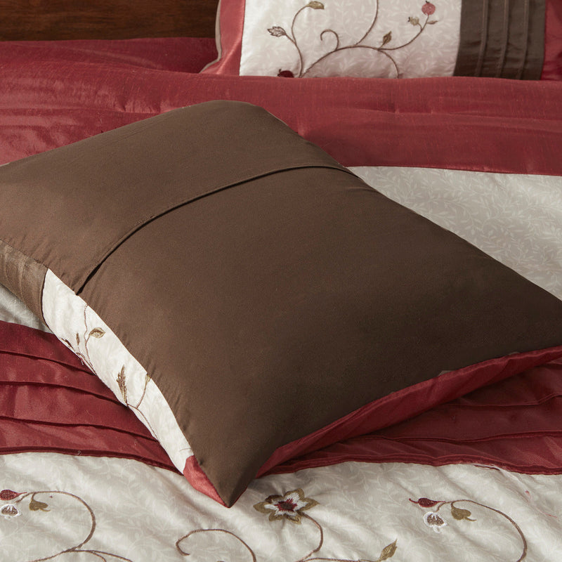 Embroidered 7 Piece Comforter Set Red King
