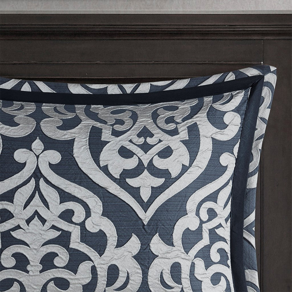8 Piece Jacquard Comforter Set Navy/Silver Cal King Media 4