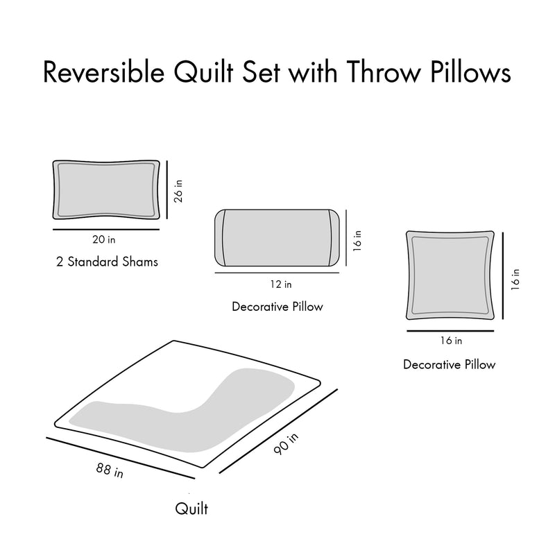 Full/Queen Reversible Quilt Set with Throw Pillows
