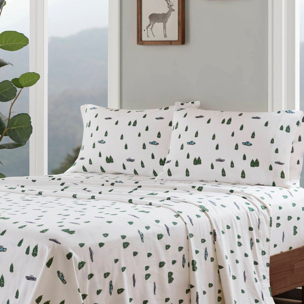 4 PCS Cal King Sheet Set Green Trees & Trucks Media 20