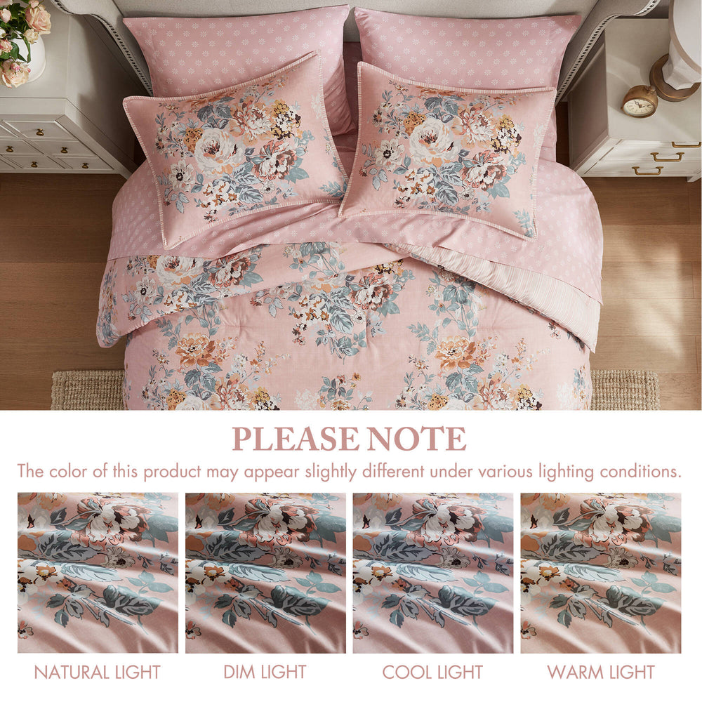 5-Piece Twin 5 Piece Vin -inspired Collection floral print,Pink Media 3