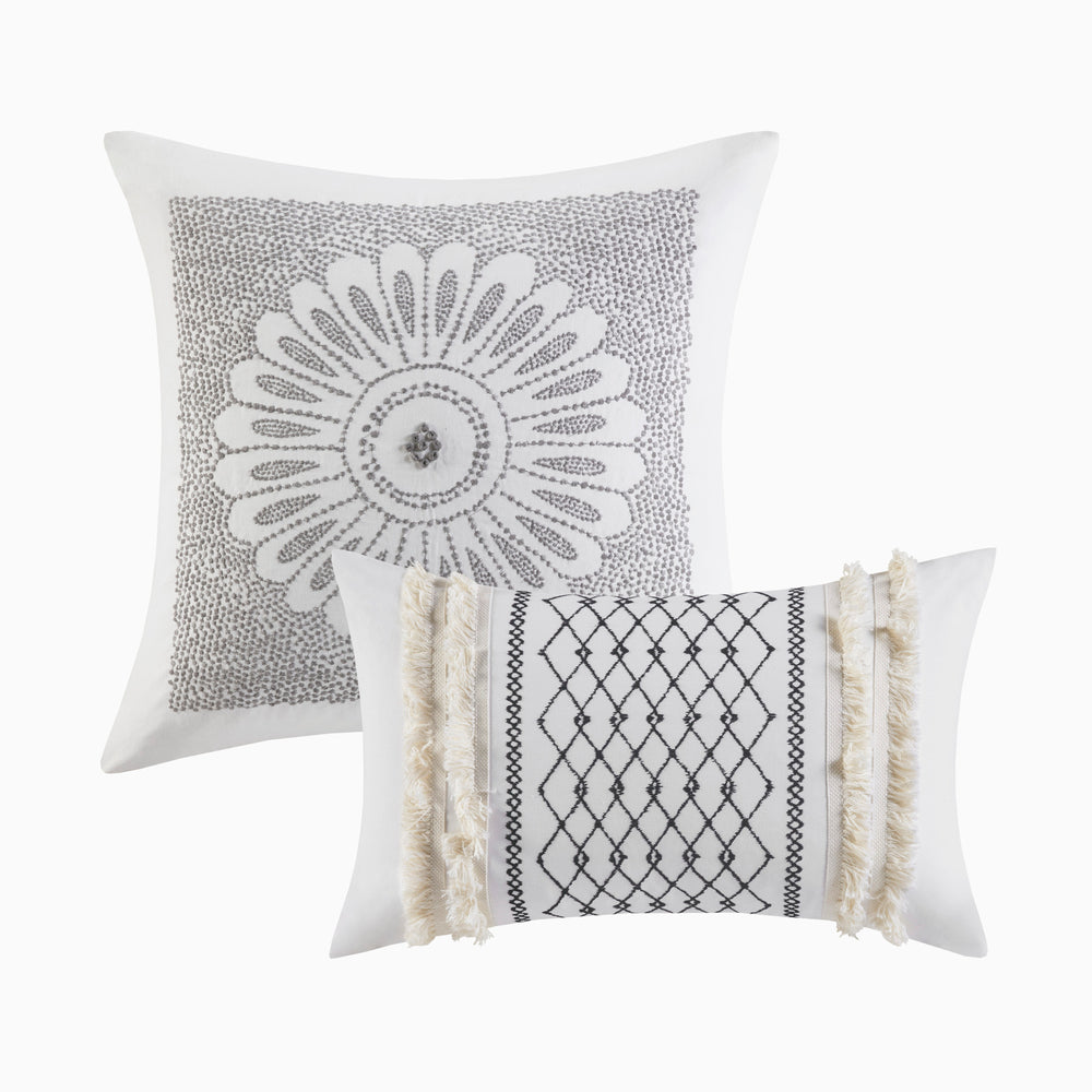 Cotton Printed Comforter Set with Chenille Gray King/Cal King Media 3