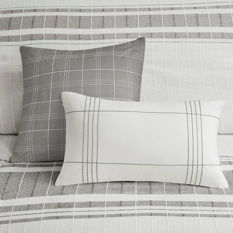 5 Piece Cotton Jaquard Duvet Set White/Grey King/Cal King