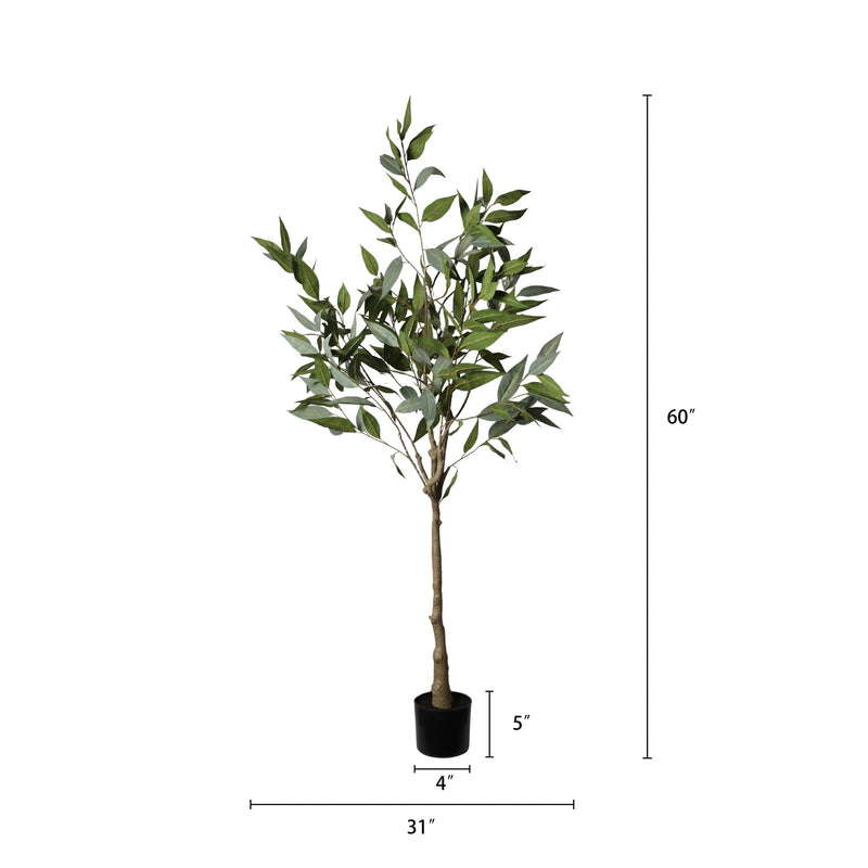 5FT Realistic Artificial Eucalyptus Tree in Black Plastic Pot with Lush Green Fabric Leaves, Indoor Potted Faux Plant for Home Office Decor