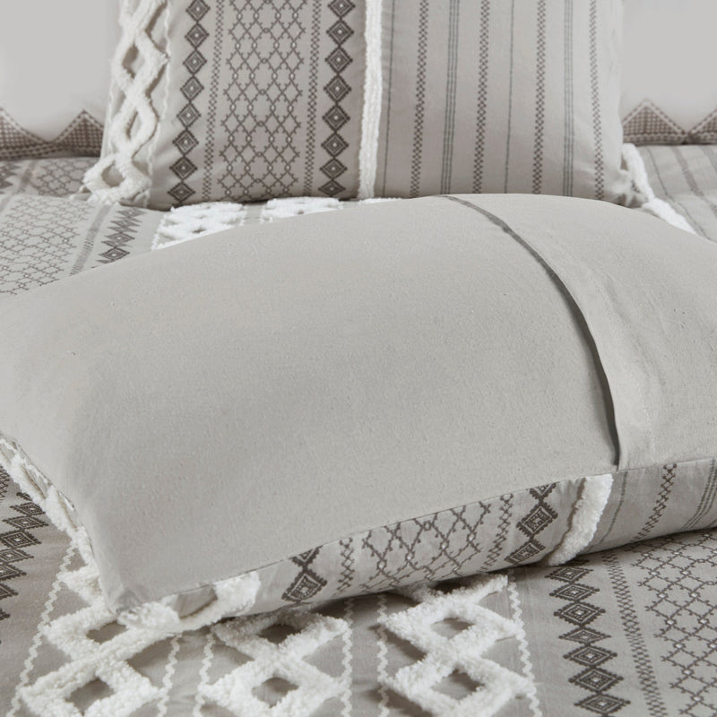 Cotton Printed Comforter Set with Chenille Gray King/Cal King