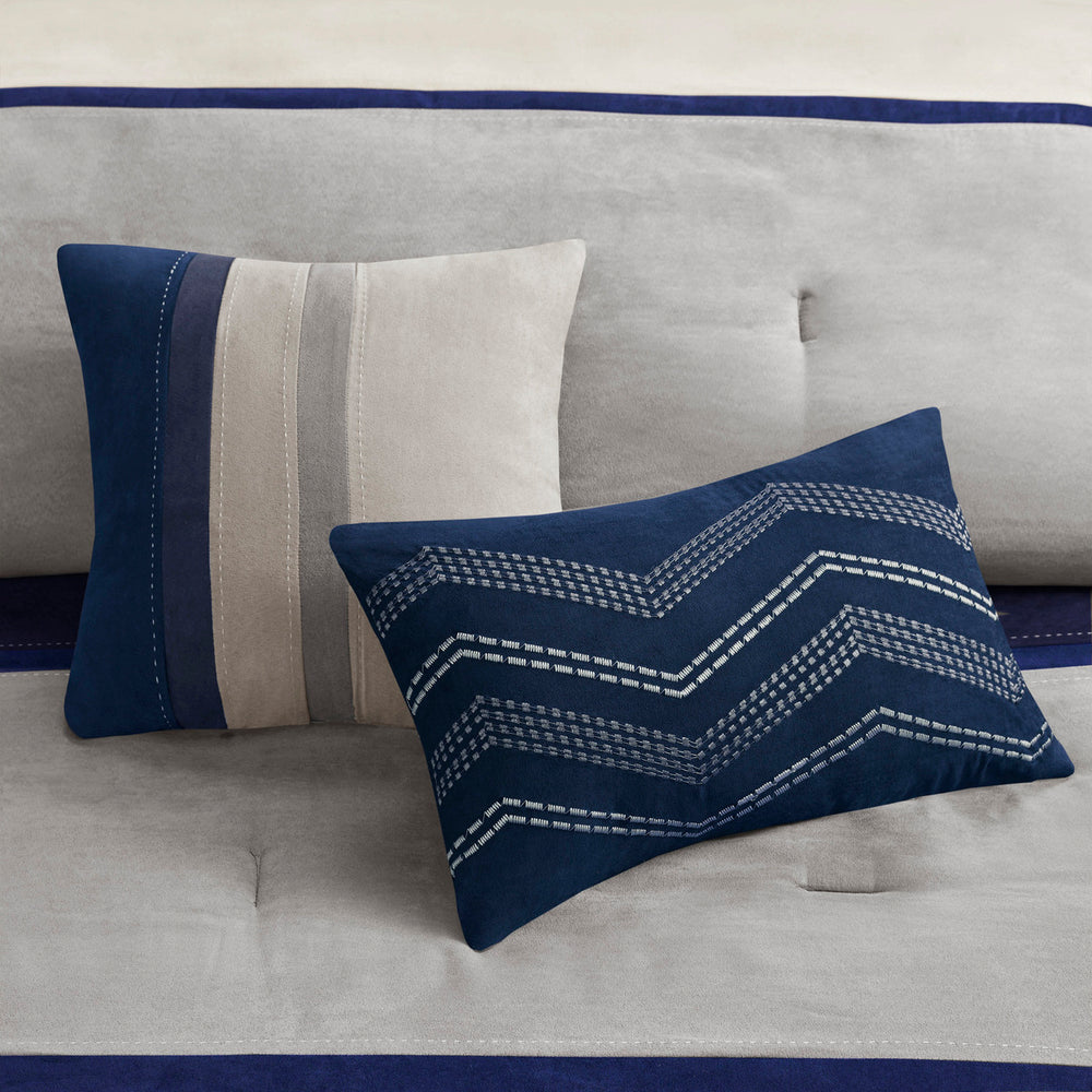 7 Piece Faux Suede Comforter Set Blue Cal King Media 10