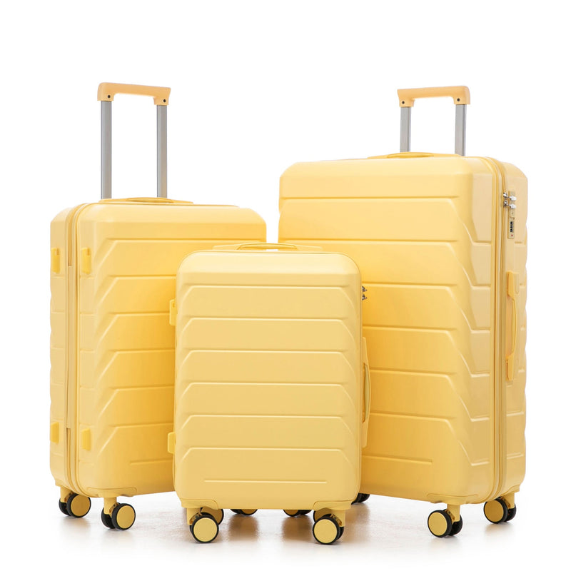 ABS Luggage Set Spinner Wheel 3-Piece Yellow Waterproof Travel Case 20 24 28 Inch