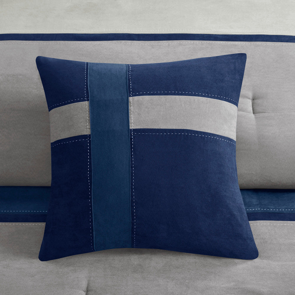 7 Piece Faux Suede Comforter Set Blue Queen Media 10