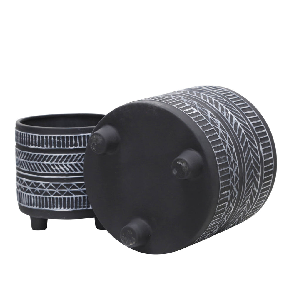 S/2  TRIBAL LOOK FOOTED PLANTER 6/8', BLACK Media 6